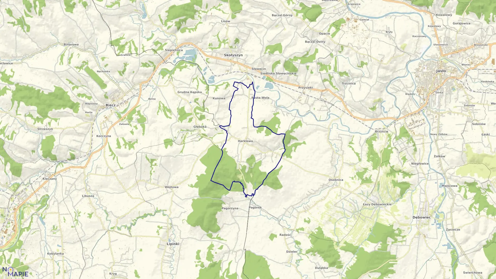 Mapa obrębu Harklowa w gminie Skołyszyn