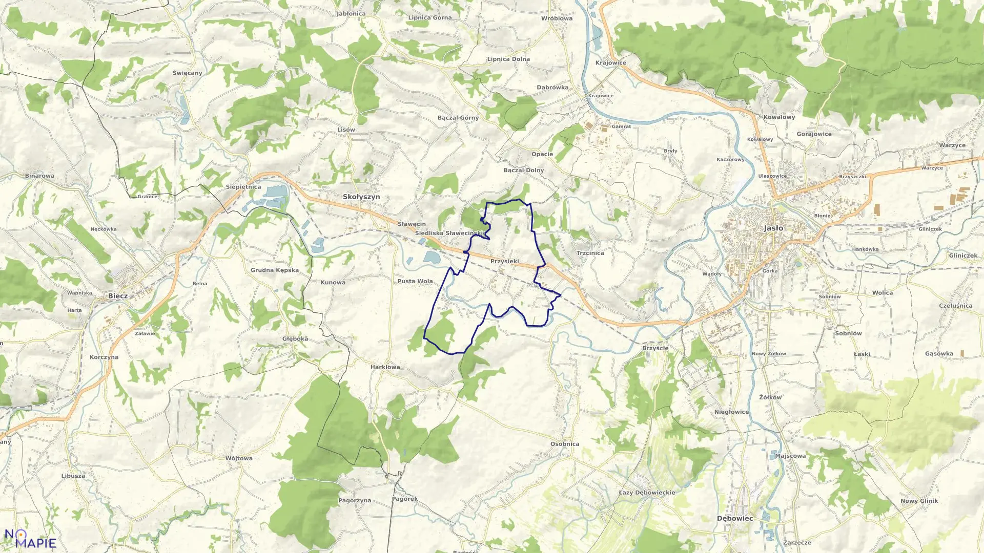 Mapa obrębu Przysieki w gminie Skołyszyn