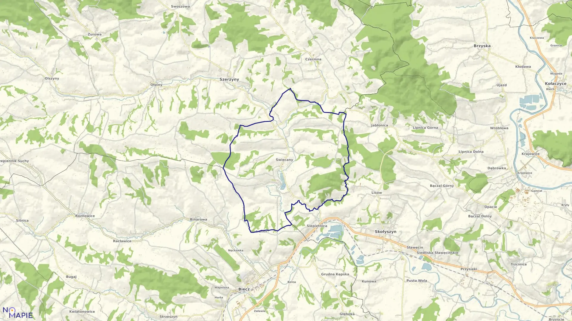 Mapa obrębu Święcany w gminie Skołyszyn